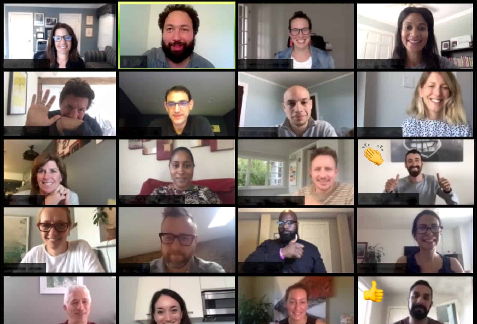 Coworkers discussing employee engagement statistics during an online meeting